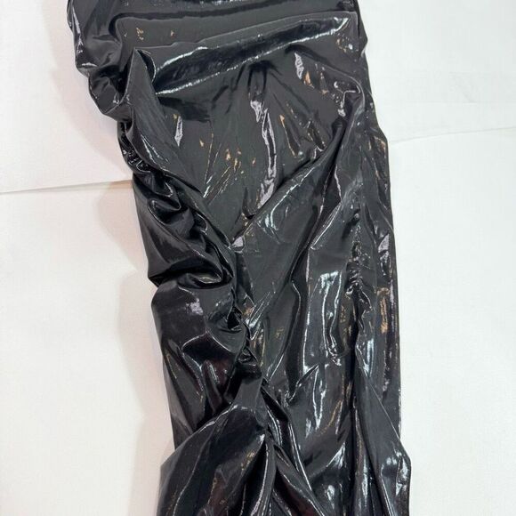 Cider Dress Womens XL Faux Leather High Neck Asymmetrical Hem Witchy Grunge 90s - Picture 5 of 9